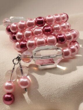 Pink Pearl Layered Wrap Bracelet | Y2K Coquette Romantic Crystal Charm